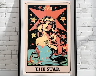 The Star Tarot Card Illustration Poster Print Beautiful woman, Water bearer, Aquarius Tarot Card