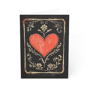 Gothic Victorian Herz Valentinstag Karte, Grußkarten, Innenseite blanko, Blumenmuster, Briefpapier Geschenk