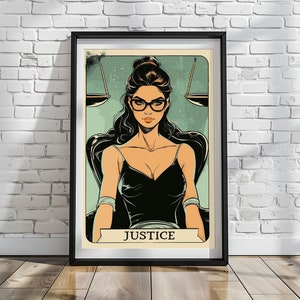 Justitie tarotkaart afbeelding print - mooie vrouw kunstwerk, vrouwelijk power decor