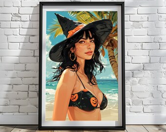 Beautiful Witch at the Beach - Art Print