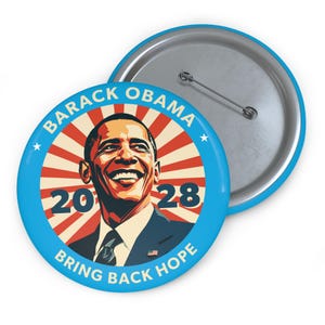 Barack Obama 2028-knapp, Obama för president 2028, nål med "Återuppliva hoppet", president Obama-illustration, progressiv, optimism och glädjemärke