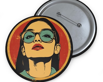AOC Alexandria Ocasio-Cortez Pin Buttons, Illustration of AOC, Portrait of AOC, Progressive Democrat, Feminist,