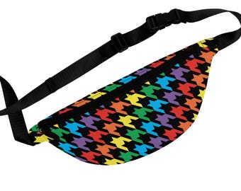 Houndstooth Rainbow Fanny Pack, Hip Bag for Music Festivals, Colorful Waist Pouch, LGBTQ Pride Accessories, Retro Bum Bag for Travel,