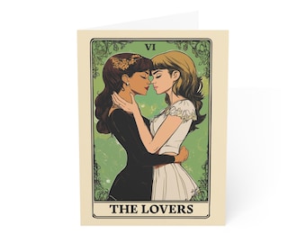 Lesbian Couple Greeting Card 5x7 - Tarot Card Design (The Lovers) Anniversary, Wedding, Valentines, Relationship Card, LGBT