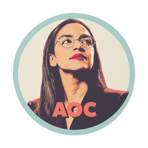 AOC Alexandria Ocasio-Cortez Round Vinyl Sticker, Illustration of AOC, Portrait of AOC, Progressive Democrat, Feminist, 4 size options