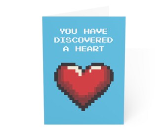 Valentine's Day Card with Classic Video Game 8-Bit Heart, Gamer, Love, Geek, Classic Video Game, Greeting Cards