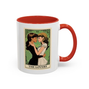 Carta de Tarô para Casal Lésbico (Os Amantes) Caneca de Café 11oz e 15oz, LGBTQ, Caneca do Orgulho Lésbico, Caneca de Café de Tarô Lésbico