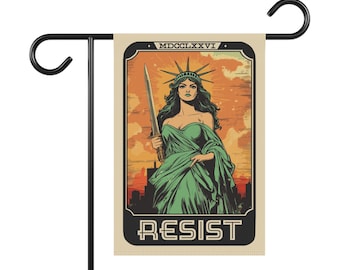 Estátua da Liberdade Resiste ao Banner de Jardim, Design de Carta de Tarô, Bandeira da Resistência, Decoração para Casa, Bandeira de Jardim ao Ar Livre, Bandeira Anti Trump, Bandeira Feminista