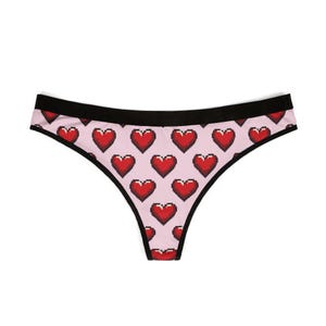 Gamer Thong, 8-bit Heart Panties, Designer Lingerie, Classic Video Game, Valentine&#39;s Day Gift, Women&#39;s Underwear