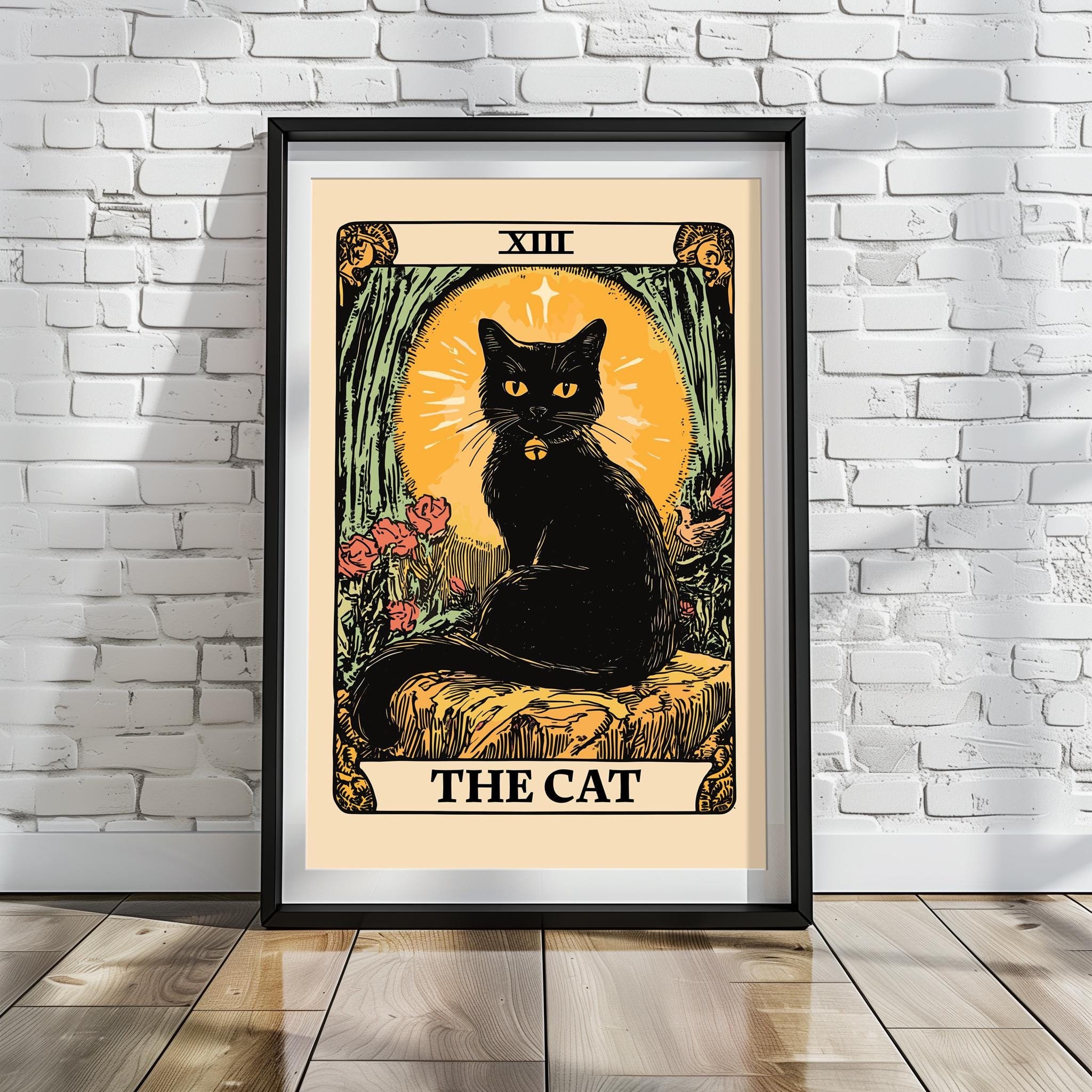 タロットカード猫ポスター、黒猫アートプリント、クラシックタロット