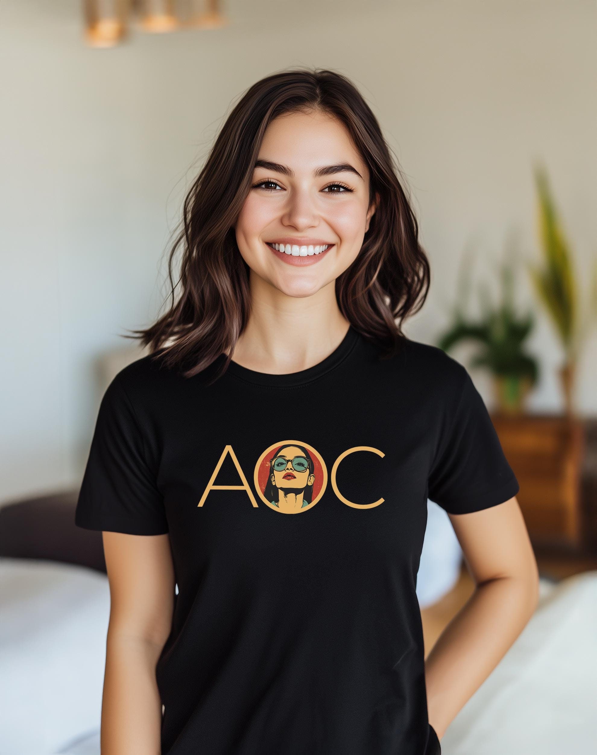 AOC Alexandria Ocasio-Cortez Unisex Tee, Progressive Democrat T-Shirt, Feminist Shirt, Political Apparel, Illustration of AOC