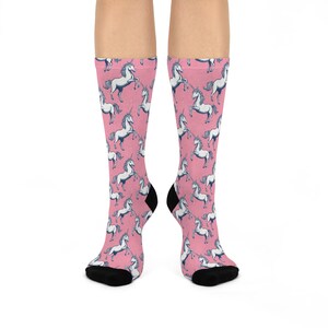 Adorable Unicorns on Pink - Women&#39;s Crew Socks - Soft & Comfy