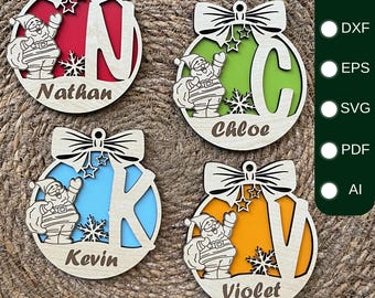 Weihnachtskugel Buchstabenornamente, personalisierte Namensverzierung, Santa Ornament svg, Weihnachtsalphabet, Ornament Weihnachten Laser geschnitten Datei, DXF