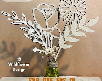 Wildflowers SVG Bundle, 18x Wildflower Design, Laser Cut SVG, Vector Wild Flowers Bouquet, Laser Cut Glowforge Cricut Digital download Files