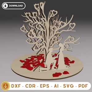 Albero dell'amore tagliato al laser, cartello da mensola per San Valentino, decorazione per San Valentino, SVG amore in legno, file tagliato al laser 3D a strati, regalo per un giorno speciale