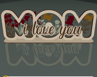 Mother&#39;s Day SVG Laser Cut File, 5 Layer Table Decoration, Happy Mother&#39;s Day, Mom Multilayer Standing Shape Gift for Mom, Laser Cut DXF