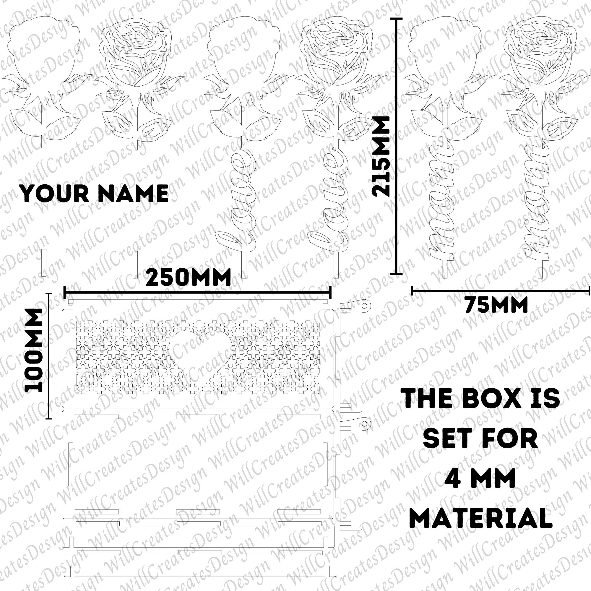 Boxed Flower Gift Laser Cut Svg Files, Laser Cut Gift Box and Flower