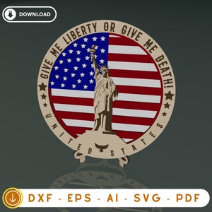 Placa Liberty 3 camadas, arquivo cortado a laser, SVG de 4 de julho, placa patriótica, suporte patriótico, decorativo de madeira, placas personalizadas, SVG cortado a laser
