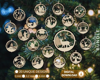 Bundle 3D Christmas Tree Ball, Christmas Ornaments Tree Decoration SVG files,3 layer Christmas Ball Bundle,Hanging Bauble SVG Laser Cut File