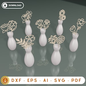 12 x Wildflower Svg-lasergesneden bestanden, Moederdagcadeau, houten bloemen, bruiloft bloemen cadeau, botanische Svg-vectorbestanden voor hout lasersnijden