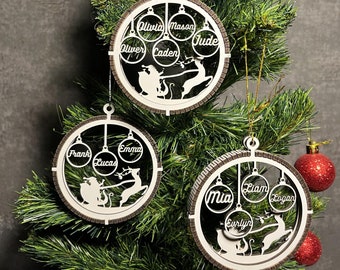 Bundle of 3D Christmas Ornaments, Tree Decorations Craft Set, Hanging Bauble with Snowy Scene, New Year Laser Cut Digital Download