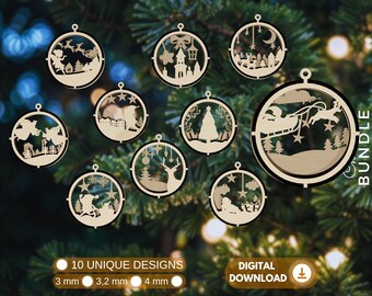 Christmas Ornament Laser Cut Bundle,3D Christmas Ornament Svg,Christmas Laser Cut Svg Bundle, Christmas Scene Ornament, Xmas Ornament Svg
