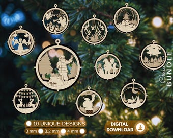 Christmas Ornament Laser Cut Bundle,3D Christmas Ornament Svg, Tree Decoration Bundle, Christmas Handing Bauble, Christmas Digital laser cut