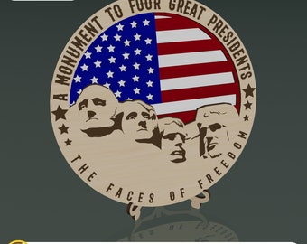 Mount Rushmore Plaque 3 Layer, Laser Cut File, 4th of July SVG, Patriotic Plaque, Patriotic Stand, wooden decorative, custom plaques, SVG