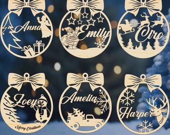 Personalized Christmas Ornament Bundle SVG, Christmas Tree Decorations Set, Hanging Bauble Ornament, New Year Laser Cut, Digital Download