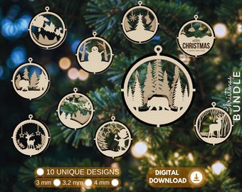 Christmas 3D Ornaments Bundle, Tree Decoration Bundle, Christmas Laser Cut Files, Hanging Bauble, 3 layer Ornament, Laser Cut Bundle SVG,DXF