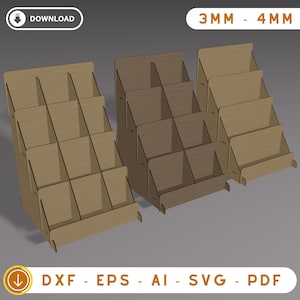 Displaystandaard lasergesneden SVG-bestanden, displaystandaardbestanden met 4 planken, vectorbestanden voor hout lasersnijden, lasergesneden displaystandaard