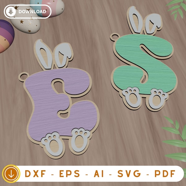 Easter A-Z Alphabet Laser Cut File, Bunny Ears Letters Easter Basket Tags SVG, Bunny Alphabet, Easter Laser Cut File, Easter Monogram