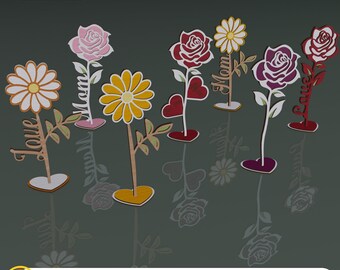 Personalized Flowers Gift, Laser Cut File ,Two Layered Flowers Laser Cut Svg Files, Wood Laser Cutting, Customized Flowers 7 design