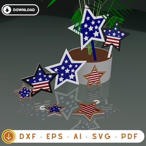 以下が含まれることがあります： 白地に赤、白、青の星形の切り抜きが6つセットになっています。星はさまざまなサイズで、集まって配置されています。切り抜きは、7月4日やその他の愛国的な祝日の装飾に最適です。