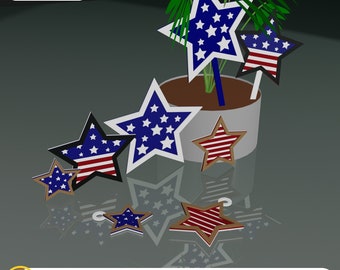 4th of July Stars Laser Cut File, Star Flower Pot Ornament, Hanging Ornament, Table Ornament Patriotic Laser Designs,American Flag Stars SVG