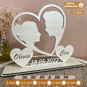 Cadeau pour couple personnalisé, support en bois personnalisé, cadeaux pour la Saint-Valentin, cadeau découpé au laser, support de mariage personnalisé, signe couple SVG, cadeau d'anniversaire