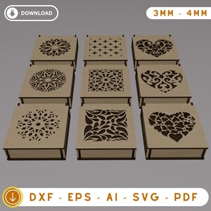 With Flip Up Lid Box, 9 Different Pattern Box Laser Cut Files, Gift Boxes, Wooden Box, Jewelry Box, Laser Cutting, SVG Files, Glowforge File