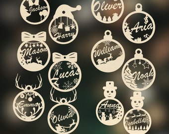 Personalized Christmas Ornament, Laser Cut Fİle, 12 Different Desıgn Ornament, Custom Name Ornament, Christmas Name Glowforge Ornament, Gift