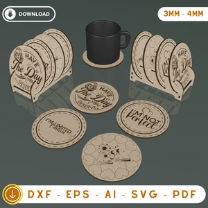 Decoratieve standaard, onderzetter lasergesneden bestand, 4 verschillende ontwerpen, onderzetterhouder, decoratieve onderzetter, keukendecor, lasergravure onderzetter SVG