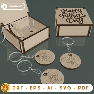 Gepersonaliseerde sleutelhanger, geschenkdoos lasergesneden bestand, Vaderdagcadeau, cadeau voor papa SVG, lasergesneden bestand, Happy Fathers Day, Vaderdag houtkunst