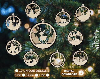 Christmas Tree Decoration Bundle,3D Ornament Bundle, Christmas Laser Cut Svg Bundle, Christmas Scene Ornament, Laser Cut Bundle,Xmas Svg