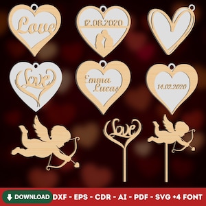 Personalisierte Valentinstag Laser Cut-Datei, Valentinstag Geschenk, Herz SVG-Datei, Glowforge Valentinstag Dateien, personalisierte Ornament