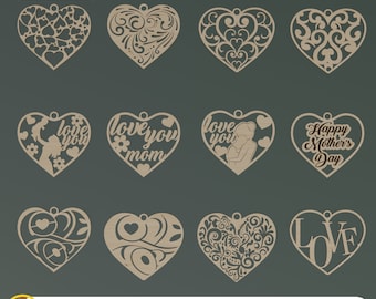 Mother&#39;s Day Ornament, Laser Cut File, SVG, 12 Different Design, Mom Gift, Happy Mothers Day, Heart Mother Day Laser Cut Files