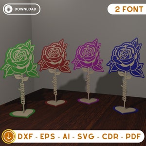 Personalized Laser Cut Rose, Personalized Flower with name editable Cut Files Digital Download, Laser Cut File, Valentine's Day Gift