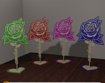 Personalized Laser Cut Rose, Personalized Flower with name editable Cut Files Digital Download, Laser Cut File, Valentine's Day Gift