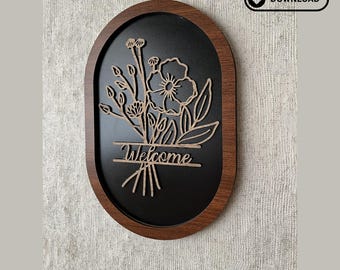 Welcome Door Sign Laser Cut File, Floral MDF Wall Decor SVG, Digital Download for cut, Door Ornament, laser cut home decor, welcome plaque