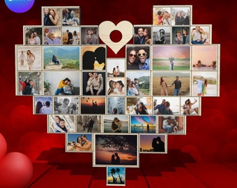 Photo Frame Multiple Photos Custom Collage, Digital Customizable Heart Shape Photo Collage, Laser Cut Fİle, Edit Photos With Canva