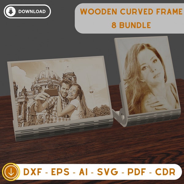 Gebogener Holzrahmen 8 Bundle, Laser geschnitten Datei, Fotorahmen, DXF Vektor Vorlage, SVG Cricut, digitaler Download, Geschenk für ihn, Wohnkultur