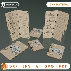 Vaderdagkaart, lasergesneden bestand, opvouwbare cadeaukaart, cadeau voor papa SVG, Happy Fathers Day, vaderdag houtkunst, lasersnijden DXf