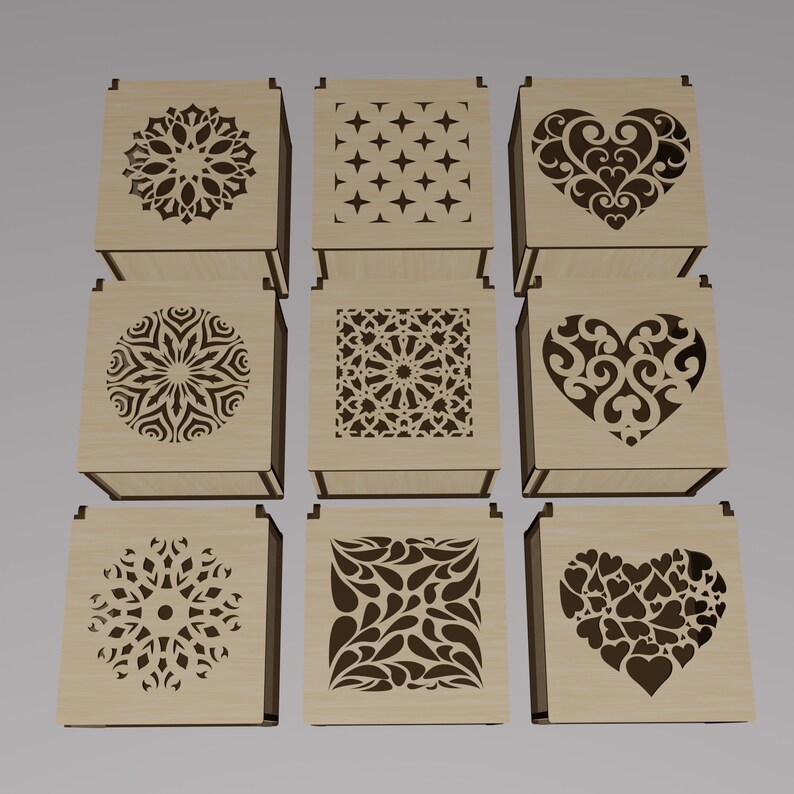 With Flip up Lid Box, 9 Different Pattern Box Laser Cut Files, Gift ...
